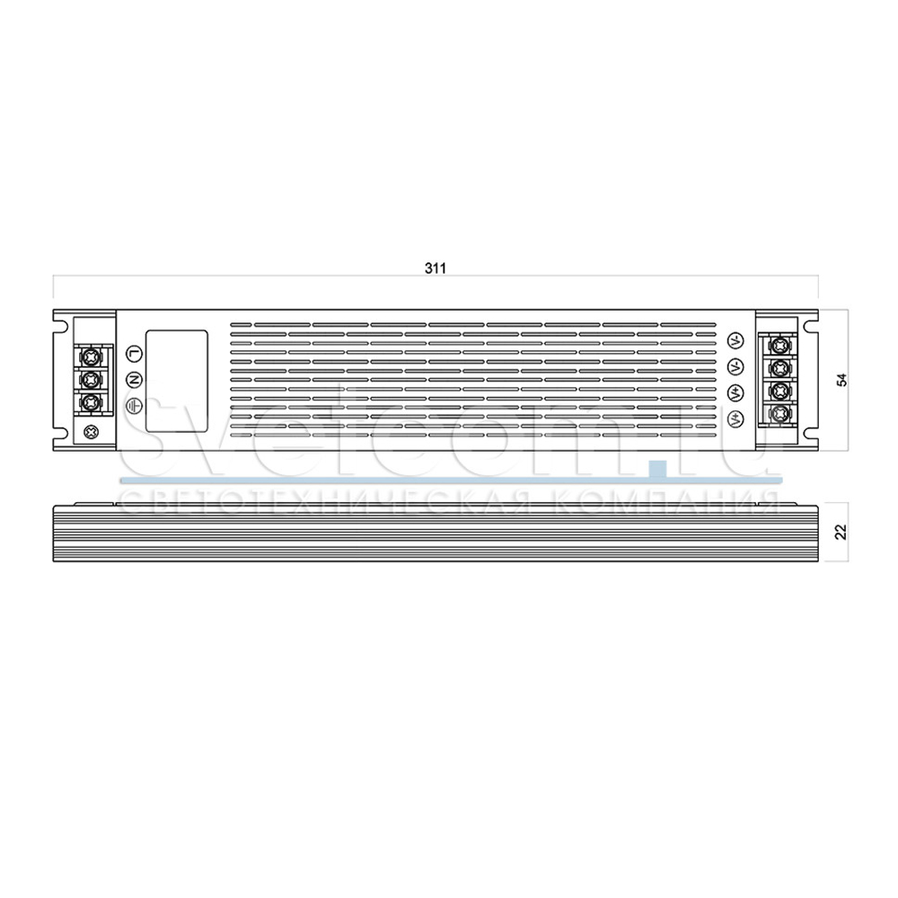 ИП 12V-150W, 312х53х22, IP20, алюм.,клеммы