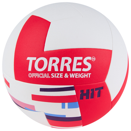 Мяч волейбольный TORRES Hit, V32355 р.5, синт.кожа (ПУ), клееный, бут.кам, бело-красный