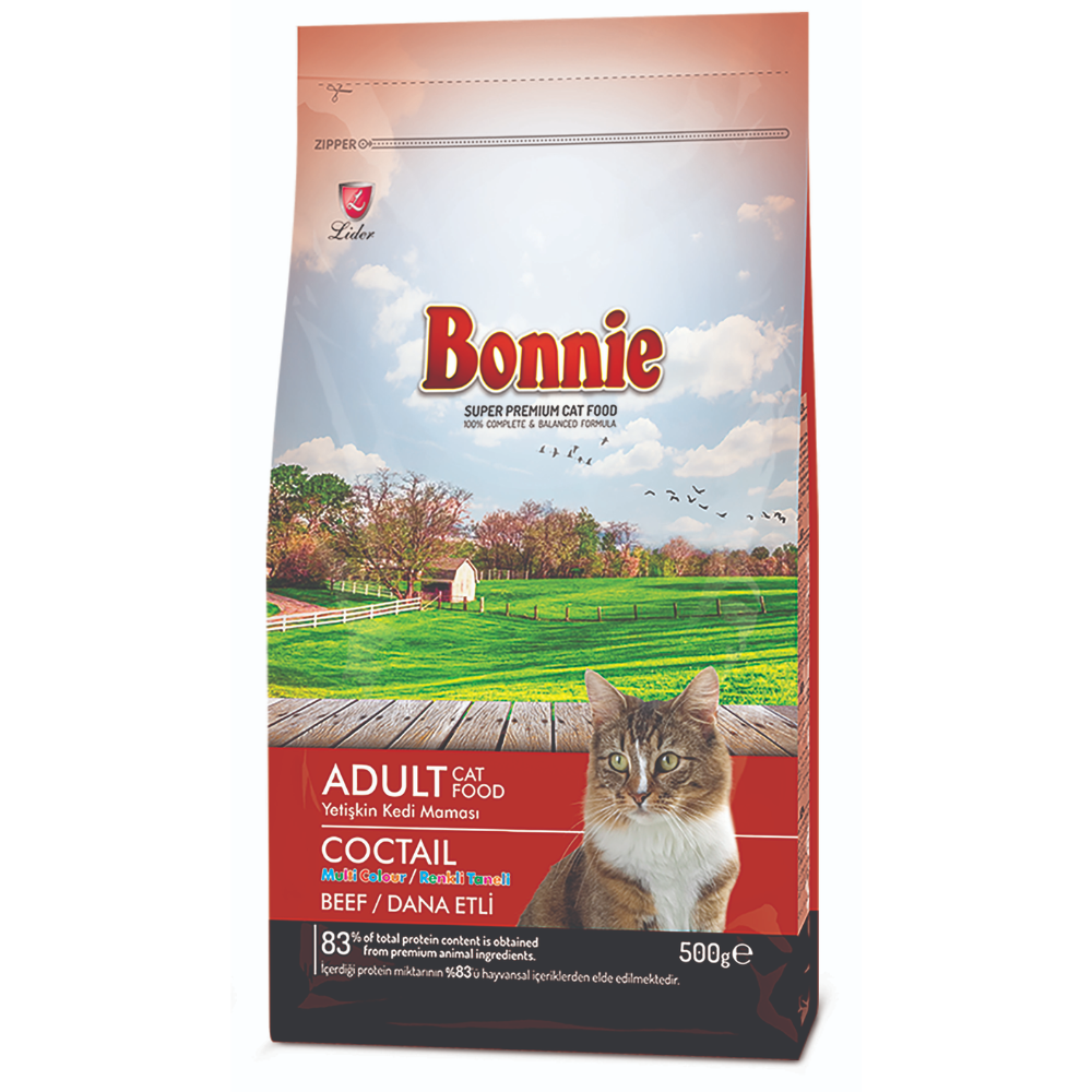 Корм Bonnie для взрослых кошек с говядиной 500 гр