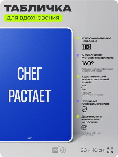 Табличка мотивационная большая "Снег растает", аффирмация, для интерьера, 30х40 см, пластиковая, Айдентика Технолоджи