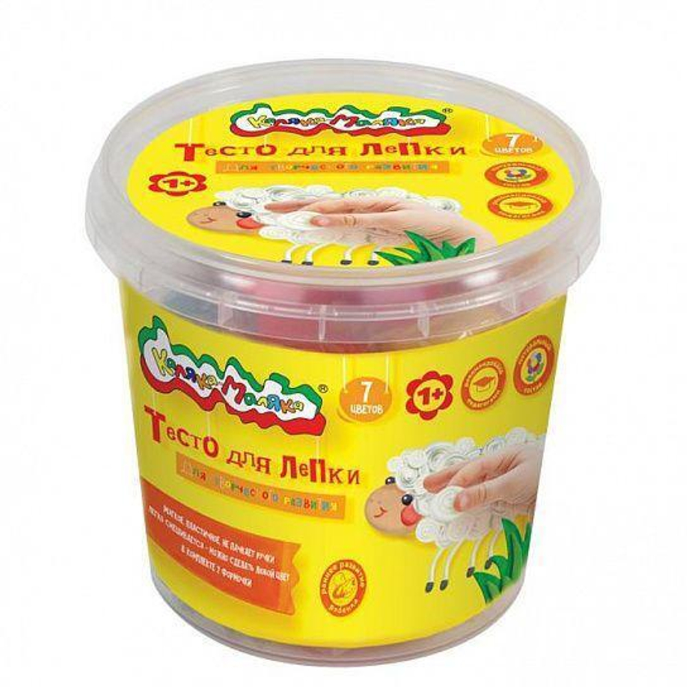 Тесто д/лепки 7цв. по 30г. 2 формочки, ведро (Каляка-Маляка)