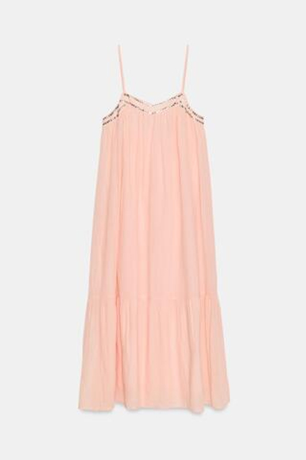 ZARA ПЛАТЬЕ МИДИ С ЗАКЛЕПКАМИ, НЕОНОВО-ОРАНЖЕВЫЙ