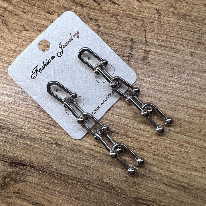 Серьги "Цепи" 5 звеньев узелки металл серебристый 5,5 см