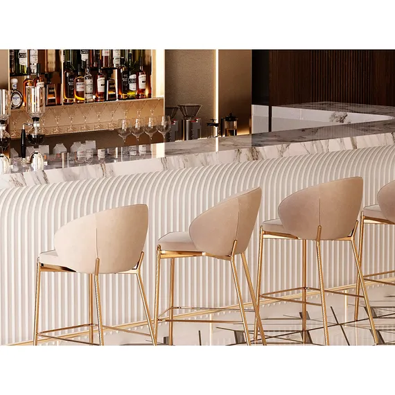 Полубарный стул Coral серо-бежевый велюр с золотыми ножками