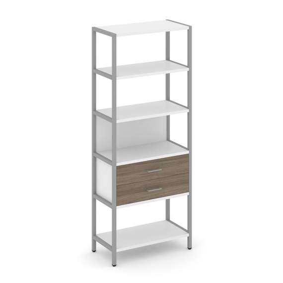 Shelf System Односекционный стеллаж пятиярусный с ящиками SN.STM-512 Белый/Вяз Благородный/Металл Се