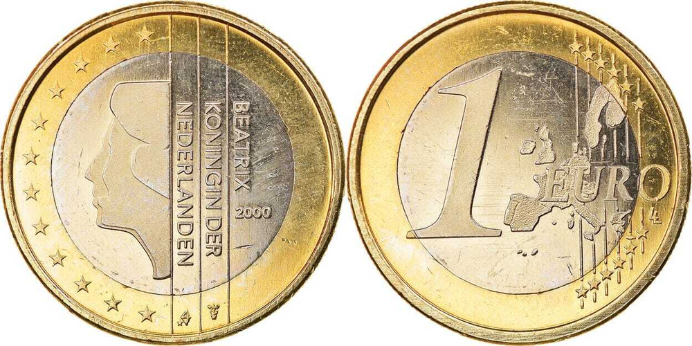 Нидерланды 1 евро, 1999-2006 королева Беатрикс XF