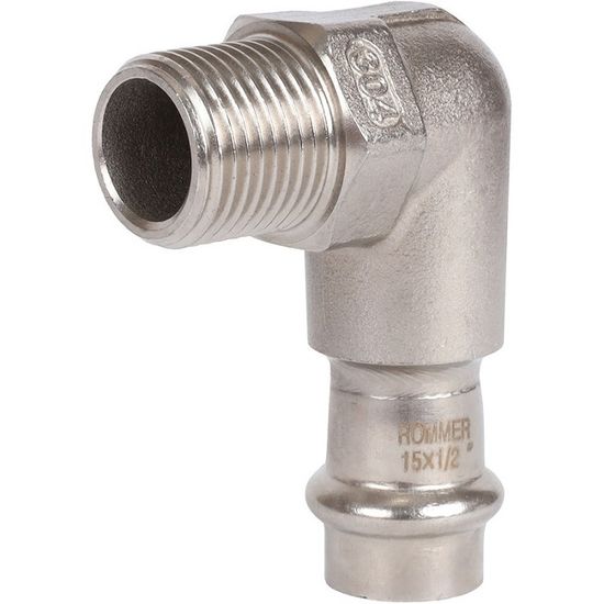 Угольник пресс Rommer 22x1/2" НР с наружной резьбой из нержавеющей стали (RSS-0010-002212)