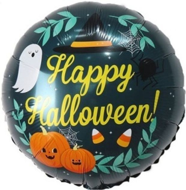 К Шар (18''/46 см) Круг, Хэллоуин (привидение и тыквы) (БГ-15)