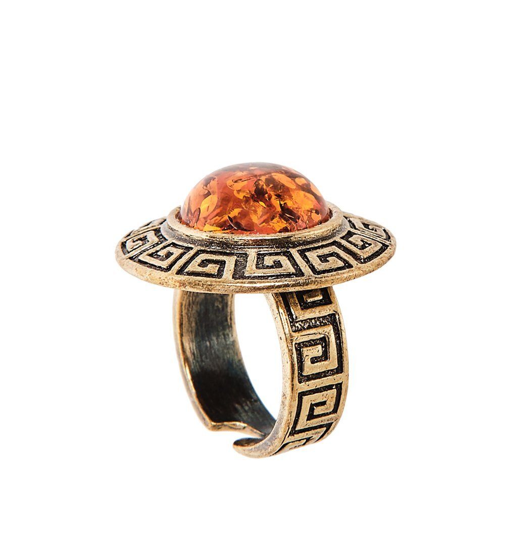 AM-2482 Кольцо «Орнамент» (латунь, янтарь)