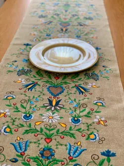 Дорожка декор на стол тканевая Сказка "Цветочный лен" 125х45 рогожка