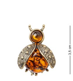 AM- 875 Брошь «Божья коровка» (латунь, янтарь)