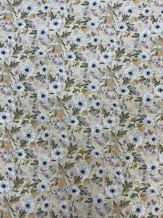 Шифон принт, ромашки на бежевом Моналиса D03C1