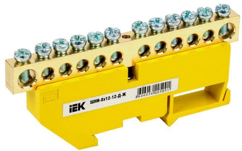 Шина PE &quot;земля&quot; на DIN-изол. ШНИ-8х12-12-Д-Ж IEK YNN10-812-12D-K05