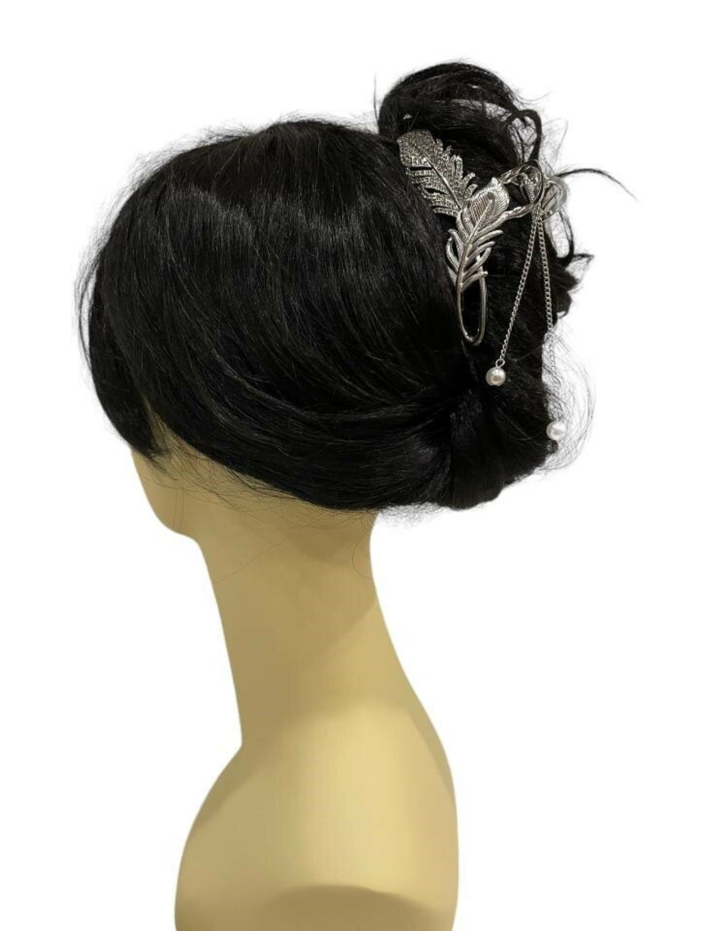 Заколка-краб для волос "Перо" Цвет серебро.