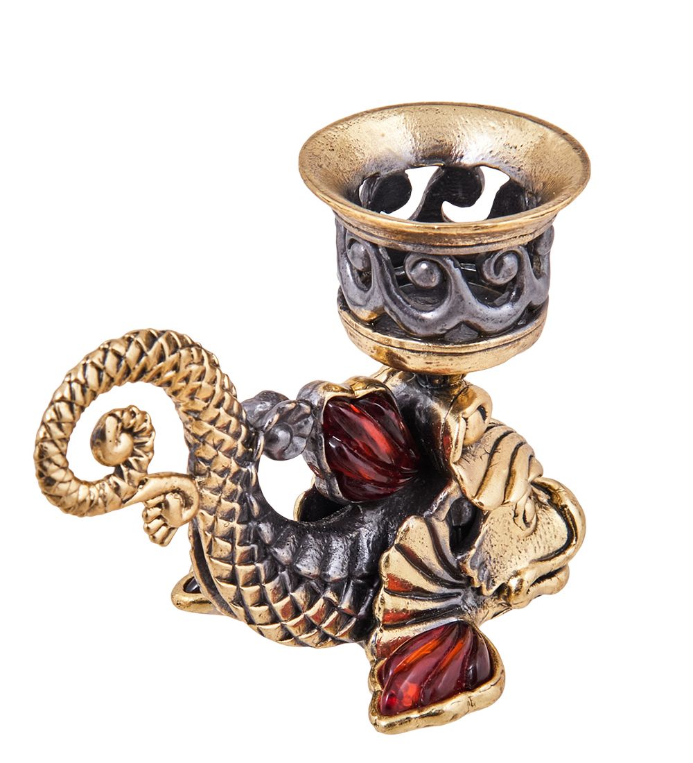 Народные промыслы AM-3914 Подсвечник «Рыба» (латунь, янтарь)