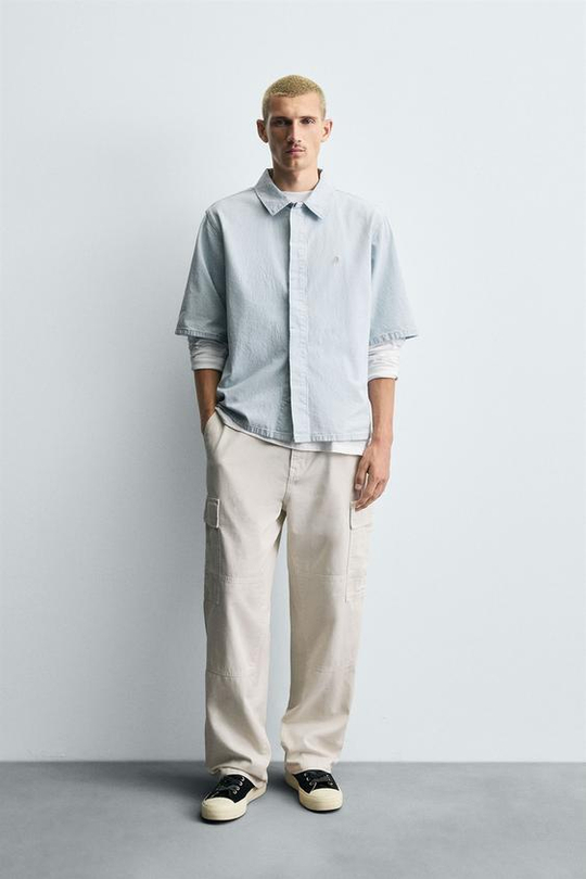 ZARA БРЮКИ-КАРГО STRAIGHT FIT, КАМЕННО-СЕРЫЙ
