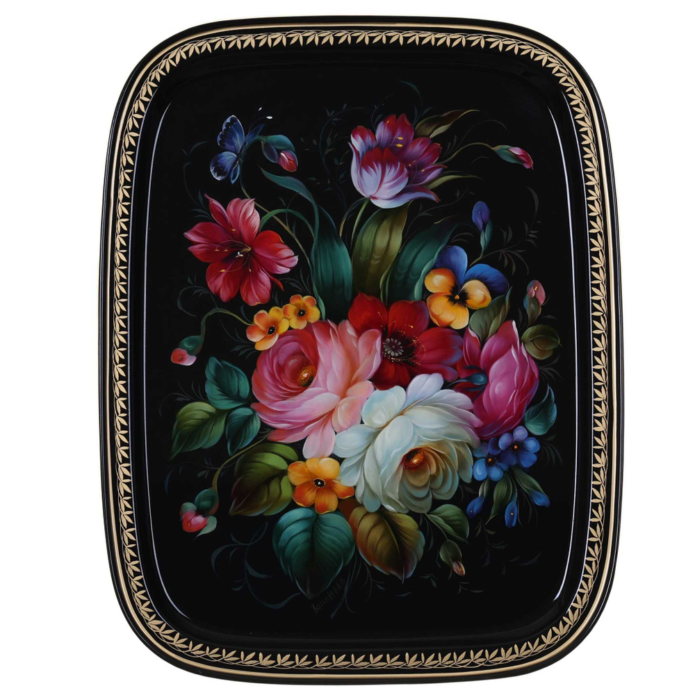 Жостовский поднос декоративный, размер 45х35 см (A19), металлический
