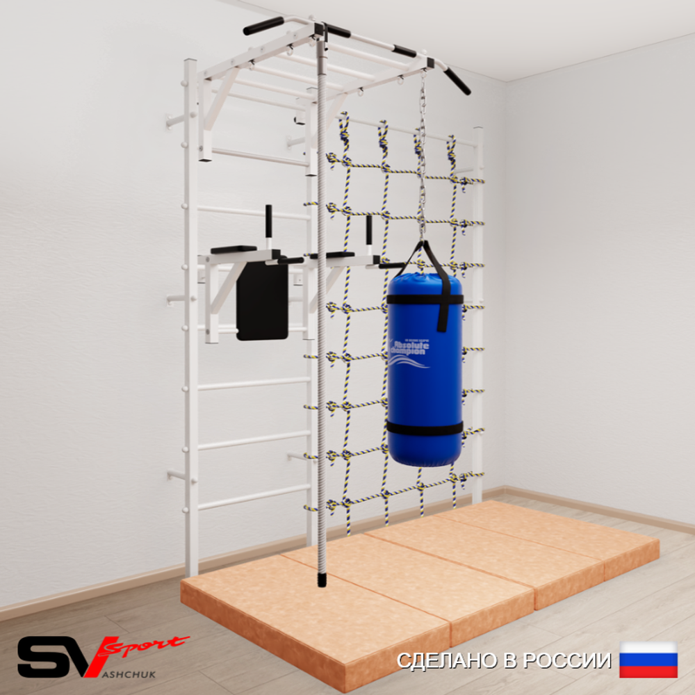 Шведская стенка Sv Sport усиленная 64060 (Турник рукоход/Брусья/Канат/Цепь/Мешок 22кг/Мат 2м/Канатный лаз)