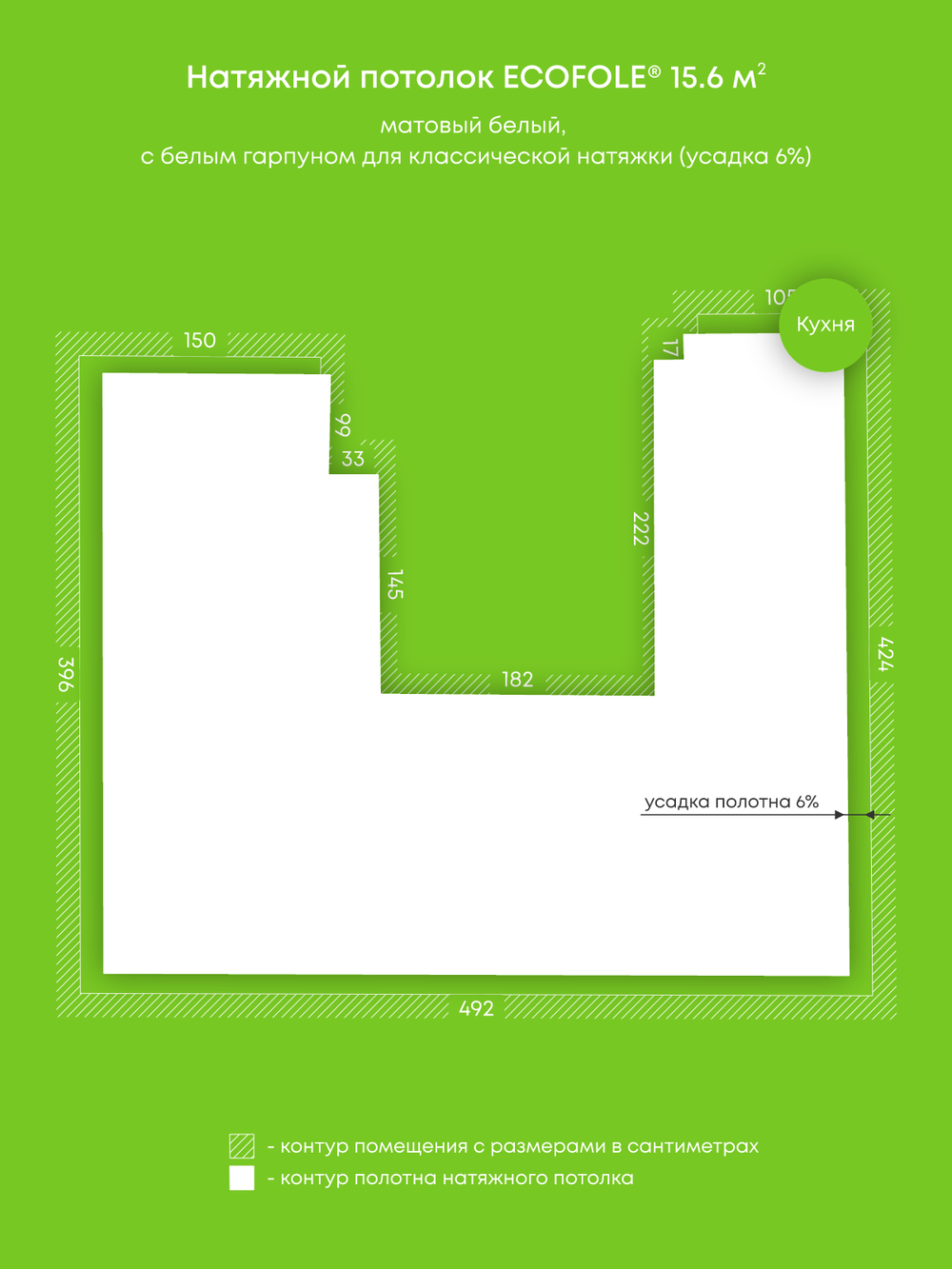 Натяжные потолки: 15.6 м2, 3.3 м2