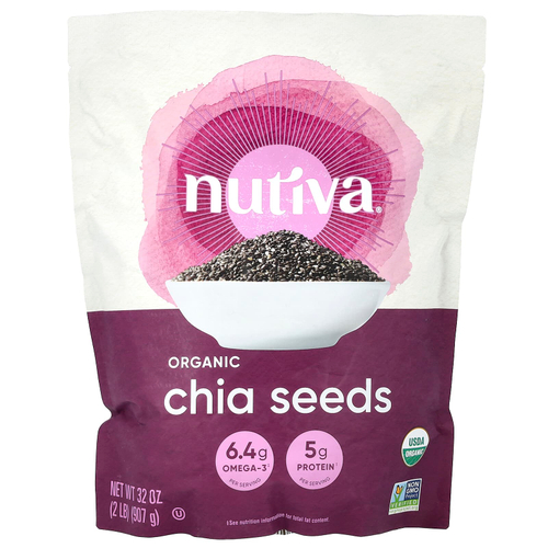 Nutiva, Органические семена чиа, черные, 907 г (2 фунта)