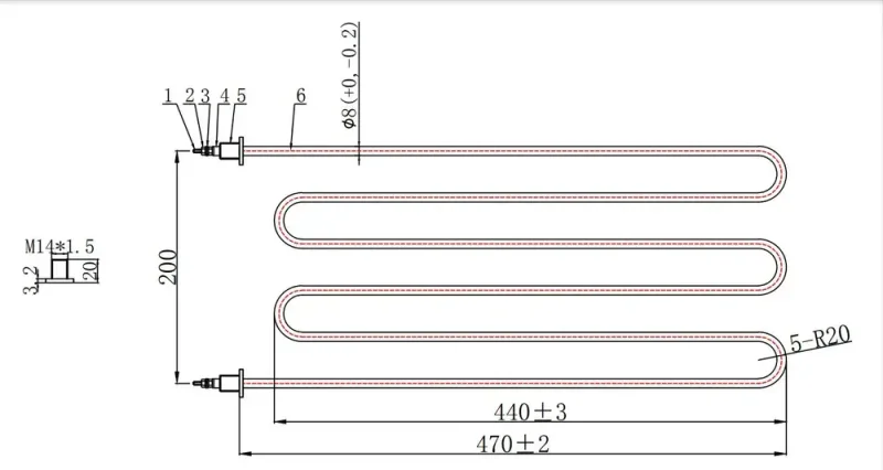 ТЭН трубчатый для нагревателей и тепловых пушек 2.5 кВт (2500 Вт), 220 В, плоский, 470 мм