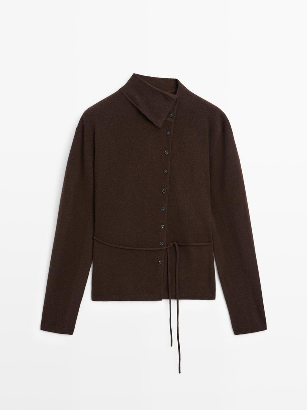 Massimo Dutti Кардиган с высоким воротником из 100% кашемира, шоколадный