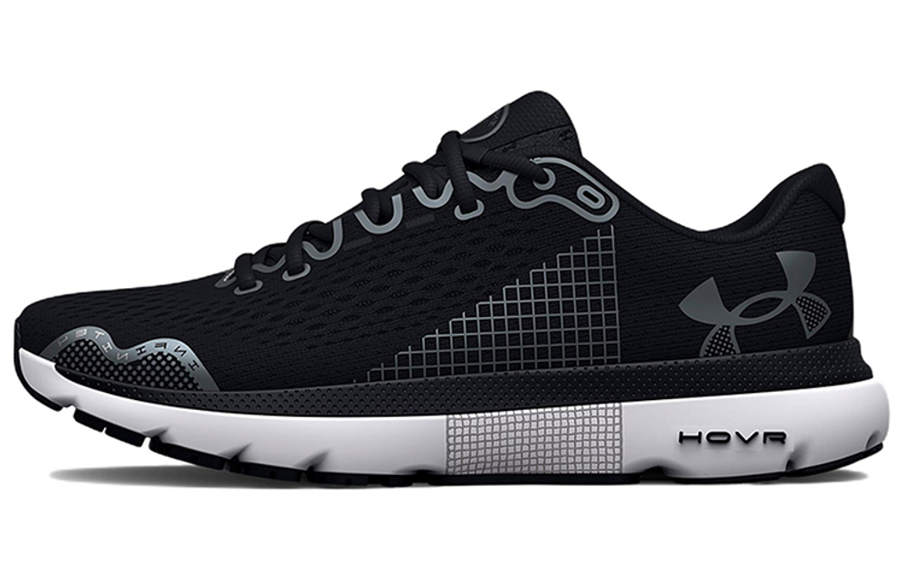 Under Armour Infinite 4 HOVR™ comfortable fabric shock absorption, non-slip, wear-resistant, low-cut casual running shoes men's black and white