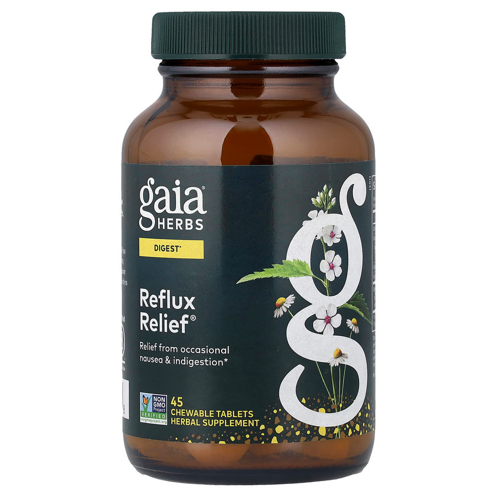 Gaia Herbs, Reflux Relief, 45 жевательных таблеток
