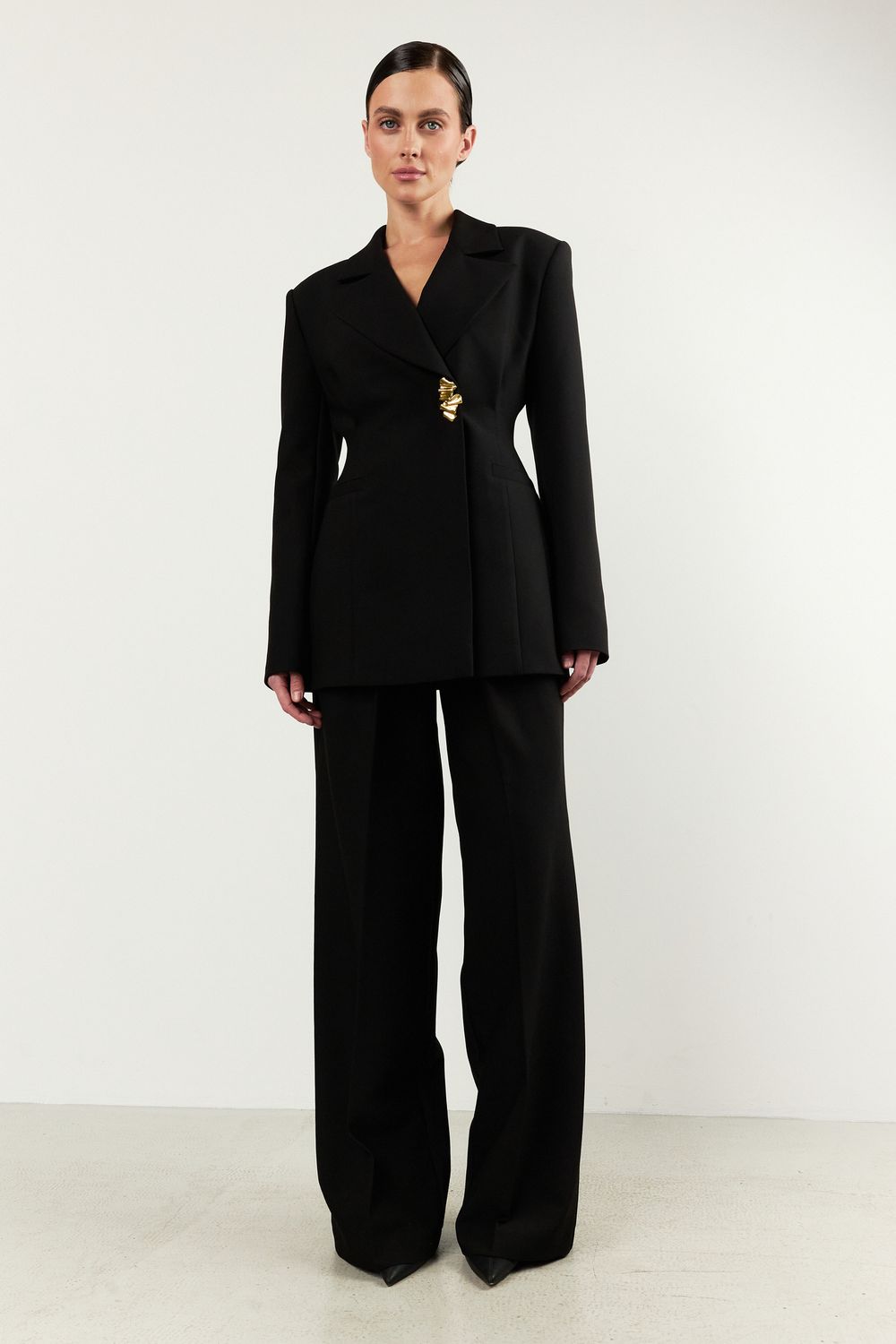 Брюки-палаццо черные из плотной вискозы