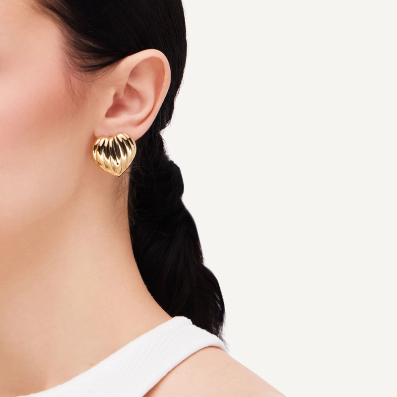 Серьги Ребристое Сердце – Золото