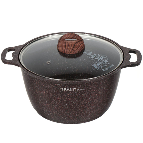 Кастрюля алюминий, антиприг, 6 л, с крыш, Kukmara, Granit Ultra, кга62а, красн