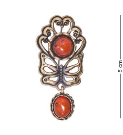 AM-4135 Брошь «Бабочка Цветение» (латунь, янтарь)