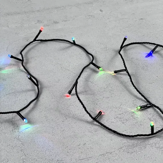 Светодиодная гирлянда 100 разноцветных LED ламп с RGB светодиодом, 10 м., 24V., черный силиконовый провод, IP54, Beauty Led (EST100-11-1RGB)