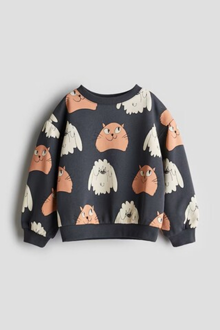 H&M Толстовка с круглым вырезом и принтом, темно-серый
