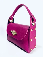 Женская сумочка с застежкой-пчелкой из натуральной кожи цвета фуксия