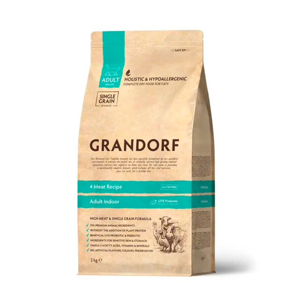 Сухой корм Grandorf Сat 4 Meat PROBIOTIC INDOOR 4 мяса и пробиотик для кошек 2 кг (Грандорф)