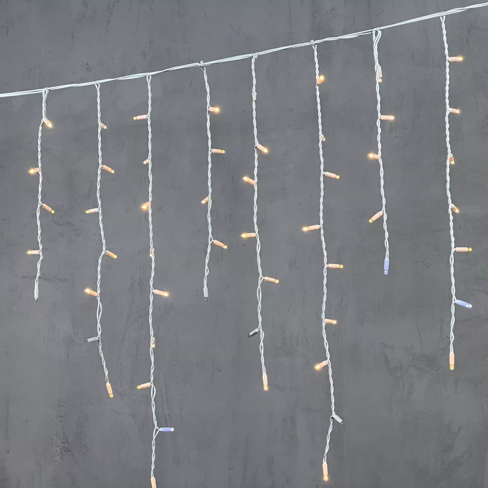 Светодиодная бахрома с колпачком 3,2*0,9 м., 168 экстра теплых белых LED ламп, мерцание, каучуковый белый провод, LTC (LL168BLW-8-2EWW)