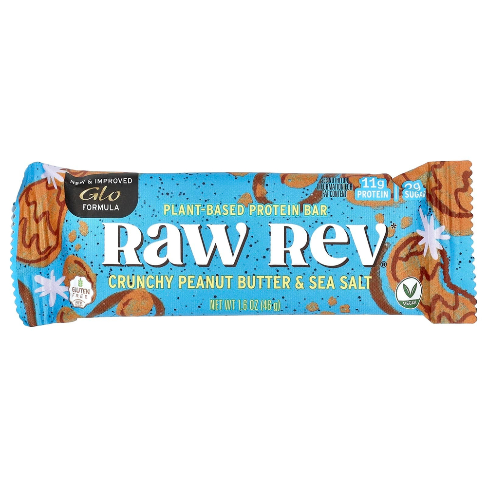 Raw Rev, Glo, хрустящее арахисовое масло и морская соль, 12 батончиков, 1,6 унции (46 г)