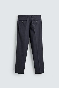 ZARA КОСТЮМНЫЕ БРЮКИ REGULAR FIT В КЛЕТКУ, МОРСКОЙ ТЕМНО-СИНИЙ