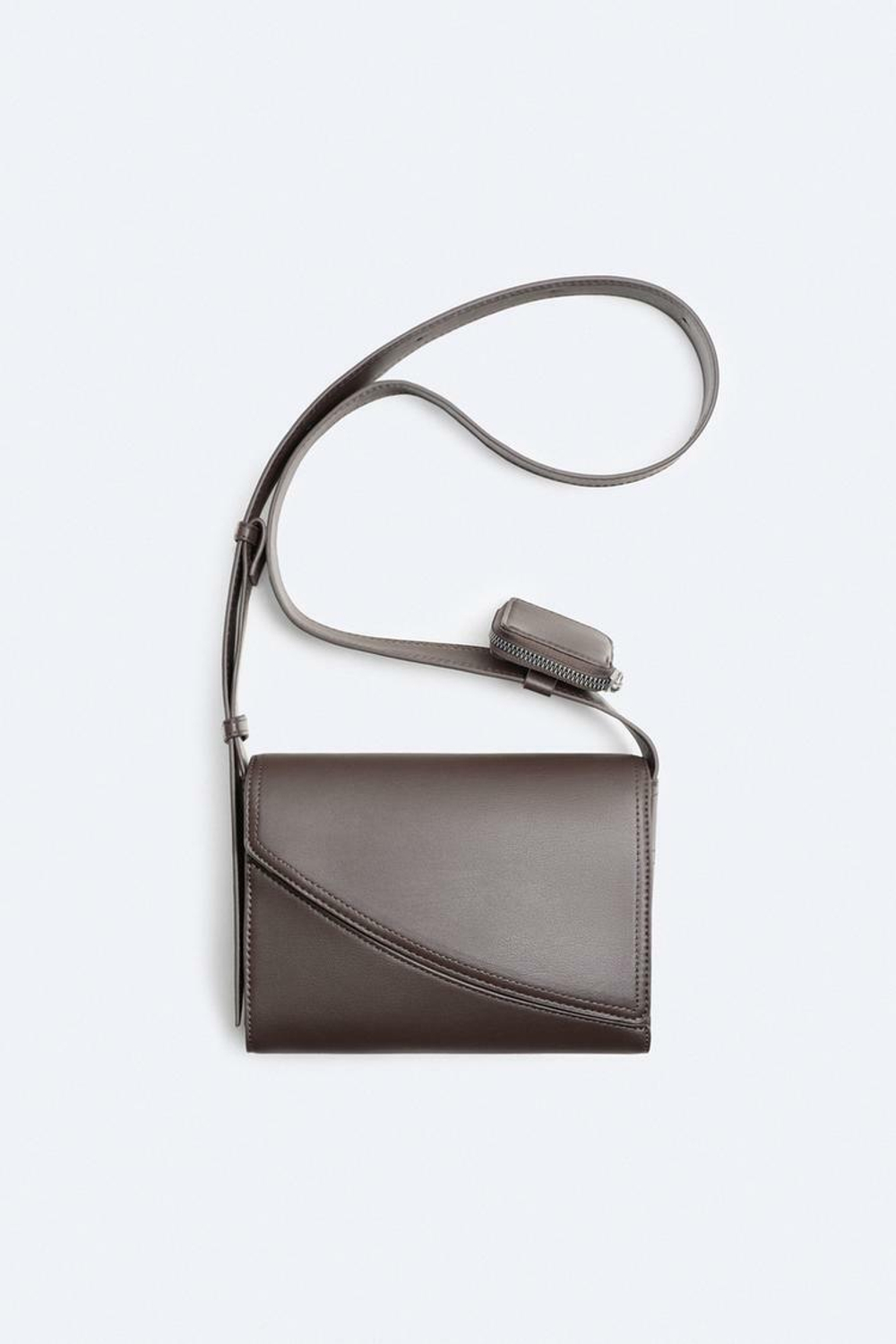 ZARA СУМКА С АСИММЕТРИЧНЫМ КЛАПАНОМ, КОРИЧНЕВЫЙ