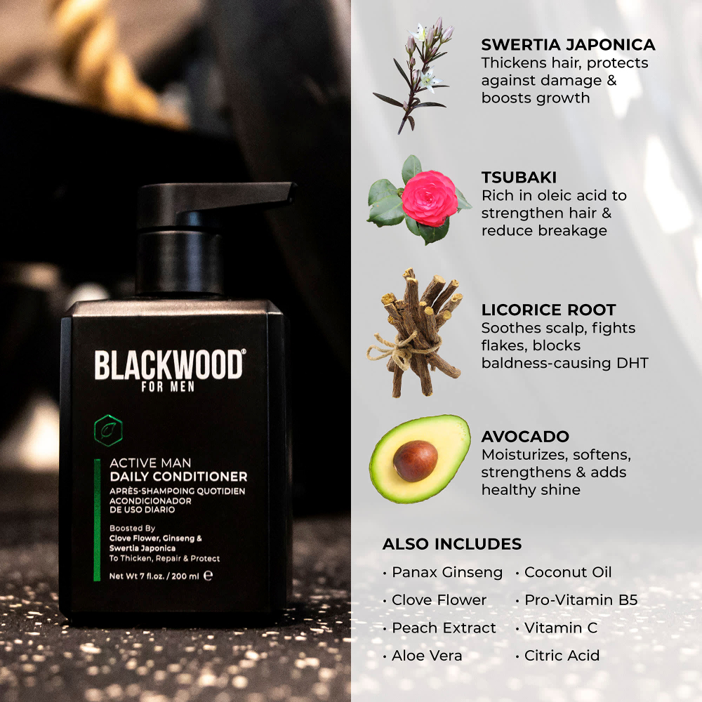 Blackwood For Men, Active Man, ежедневный кондиционер, для густоты, восстановления и защиты, гвоздика, женьшень и японская сверция, 200 мл (7 жидк. унций)