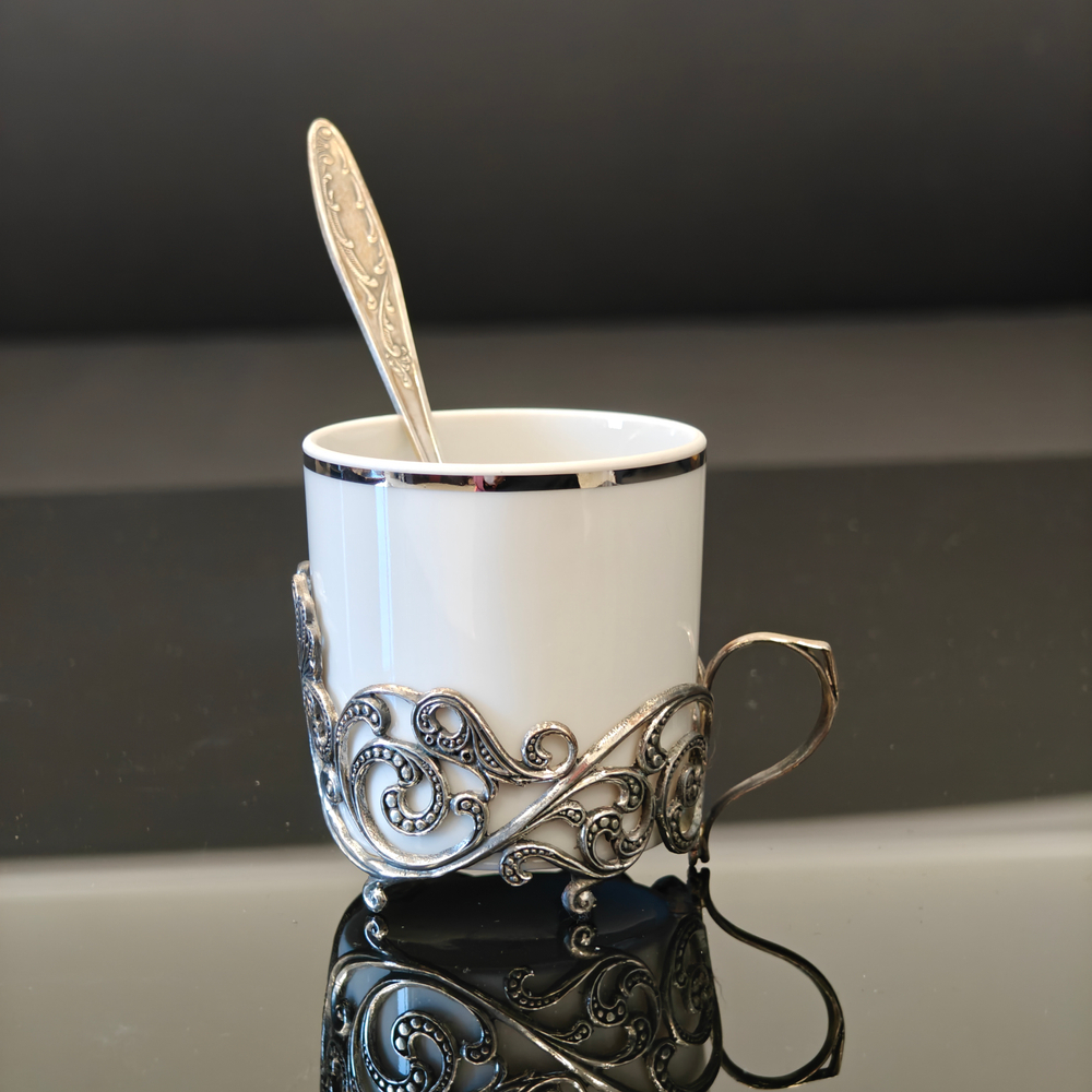 Кофейный набор чашка "Витая" с ложечкой из мельхиора ( нейзильбер)