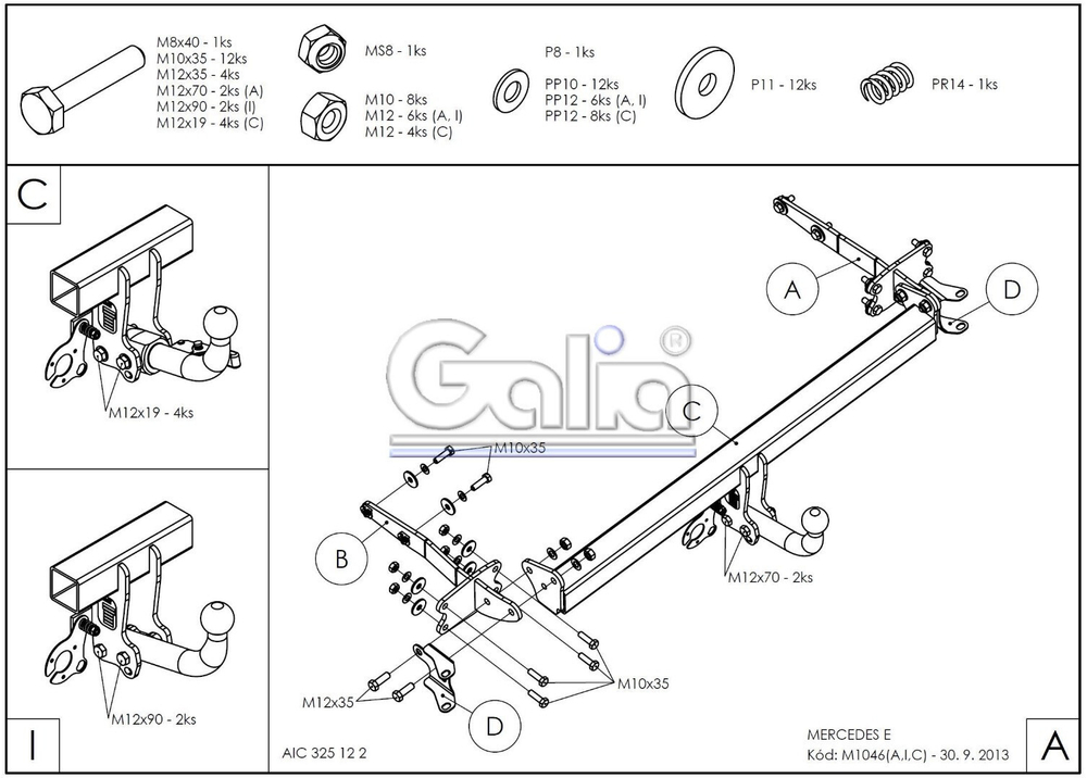 Оцинкованный фаркоп на Mercedes E-Class w211 седан 2002-2009 (без электрики), Galia M104C