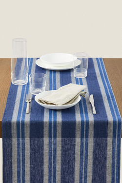 ZARA HOME ПОЛОСАТАЯ ЛЬНЯНАЯ ДОРОЖКА, СИНИЙ