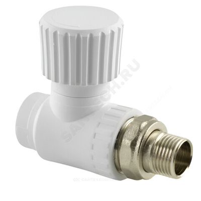 Клапан (вентиль) PP-R запорный белый Дн 20х1/2" Ру25 НР прямой для радиатора RTP (РосТурПласт) 10531