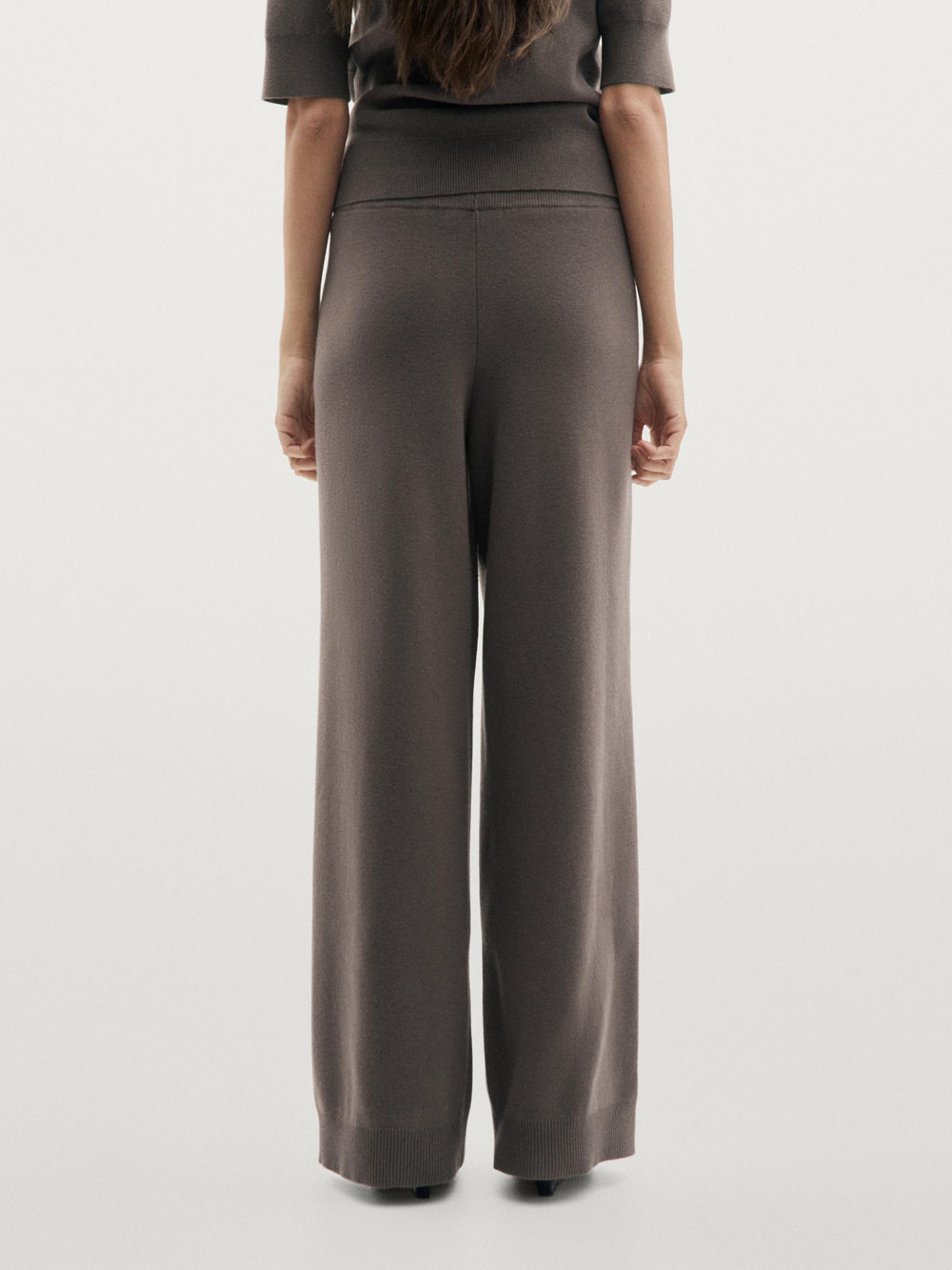 Massimo Dutti Вязаные брюки с ребристой отделкой, коричневый