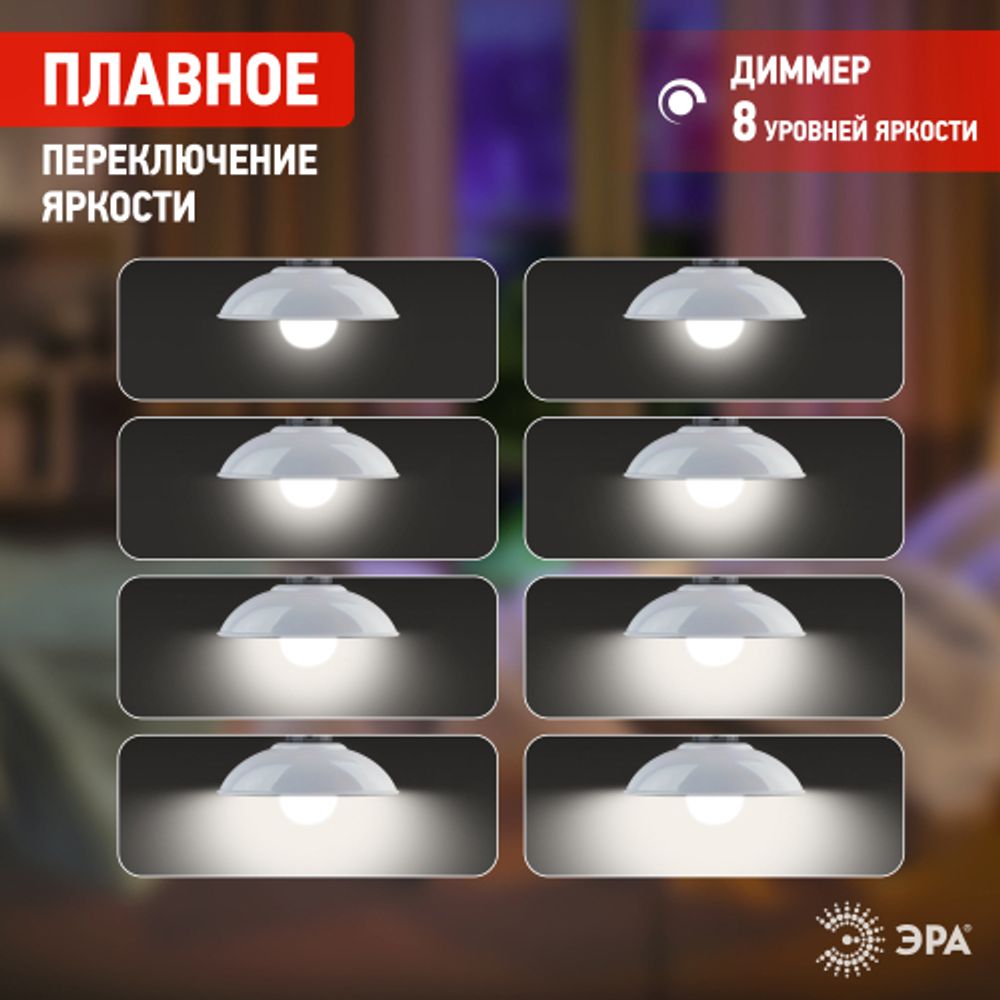 Ночник - светильник светодиодный ЭРА NLED-488-1W-MS-W настенный на батарейках с пультом белый