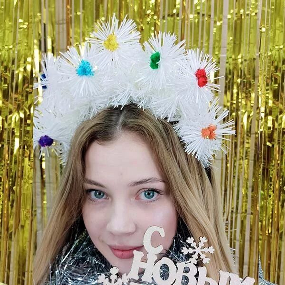 Ободок Елочные игрушки мишура белая