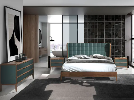 Прикроватная тумбочка 7149/CP2305-H темно-зеленого цвета из пластика и ореха