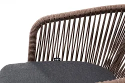 "Марсель" стул плетеный из роупа, основание дуб, роуп коричневый круглый, ткань темно-серая 027